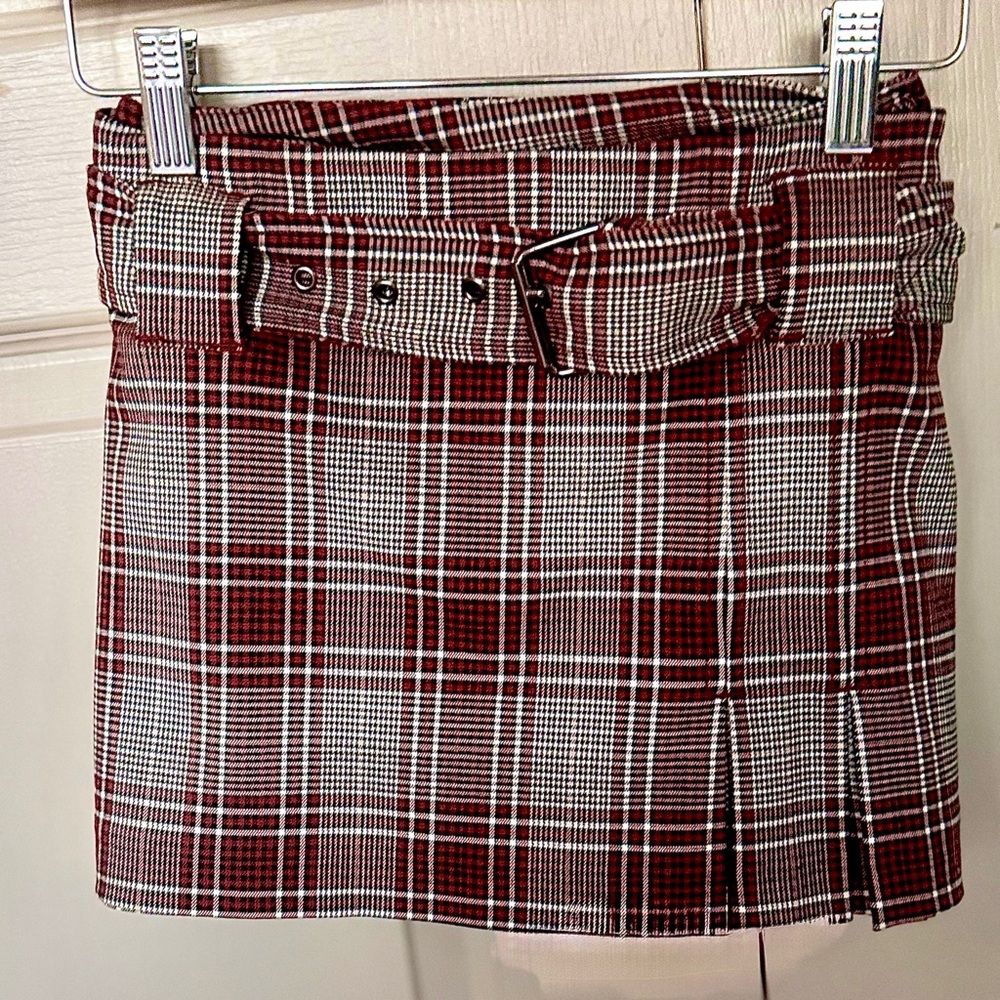 Free People Plaid Mini Skirt in Red and Cream